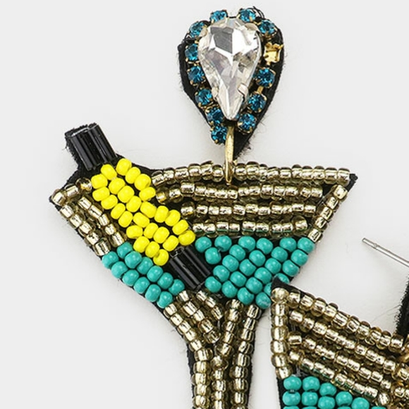 Blue Beaded Martini Cocktail Stone Dangle Earrings - Picture 2 of 2